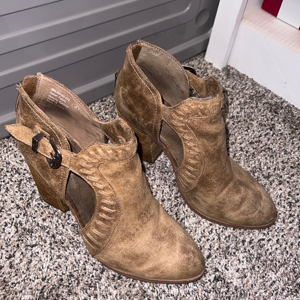 Not Rated by Buckles tan suede booties